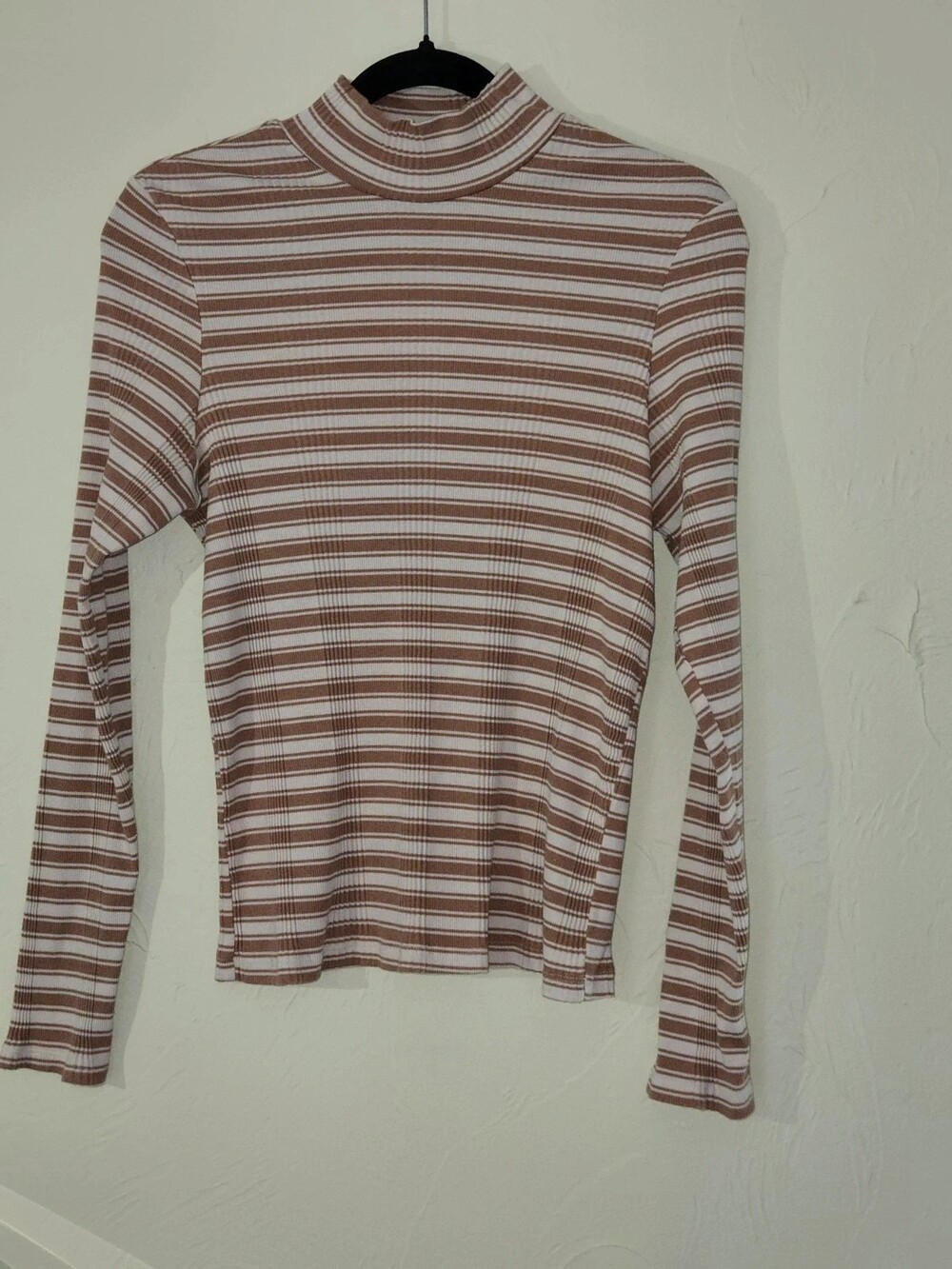 Victoria's Secret PINK Striped Mock Neck Ribbed Long Sleeve Top